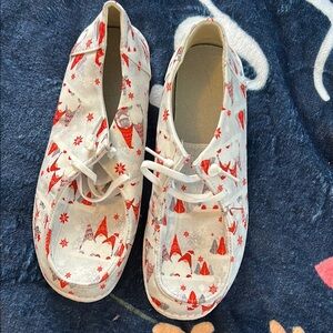 Festive Kids Shoes with Red and White Design